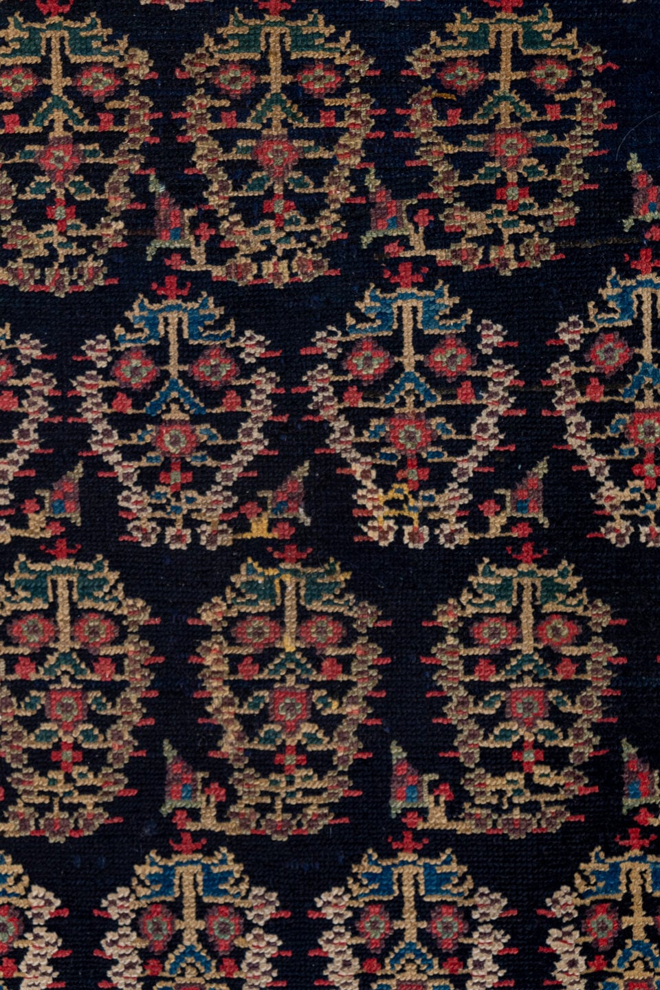 3' x 15' one-of-a-kind handmade antique NW Persian runner rug. Color palette: navy, rust, ivory, camel, indigo, burgundy