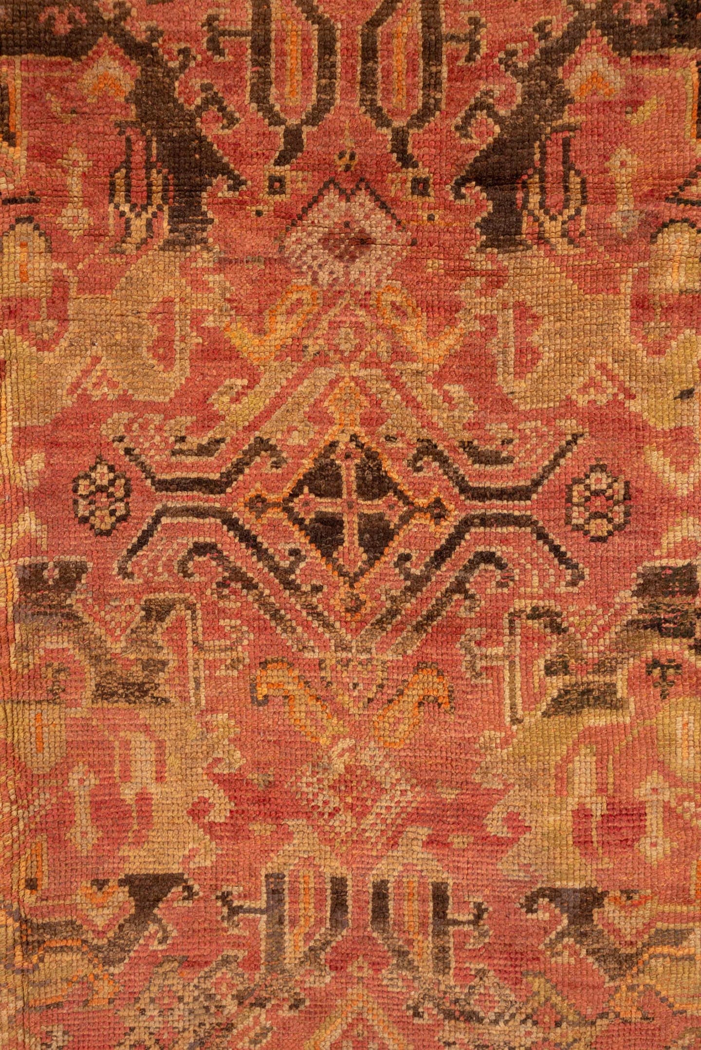 16' x 28' one-of-a-kind handmade antique Oushak oversize rug. Color palette: terra cotta, salmon, gold, rust, camel, brown