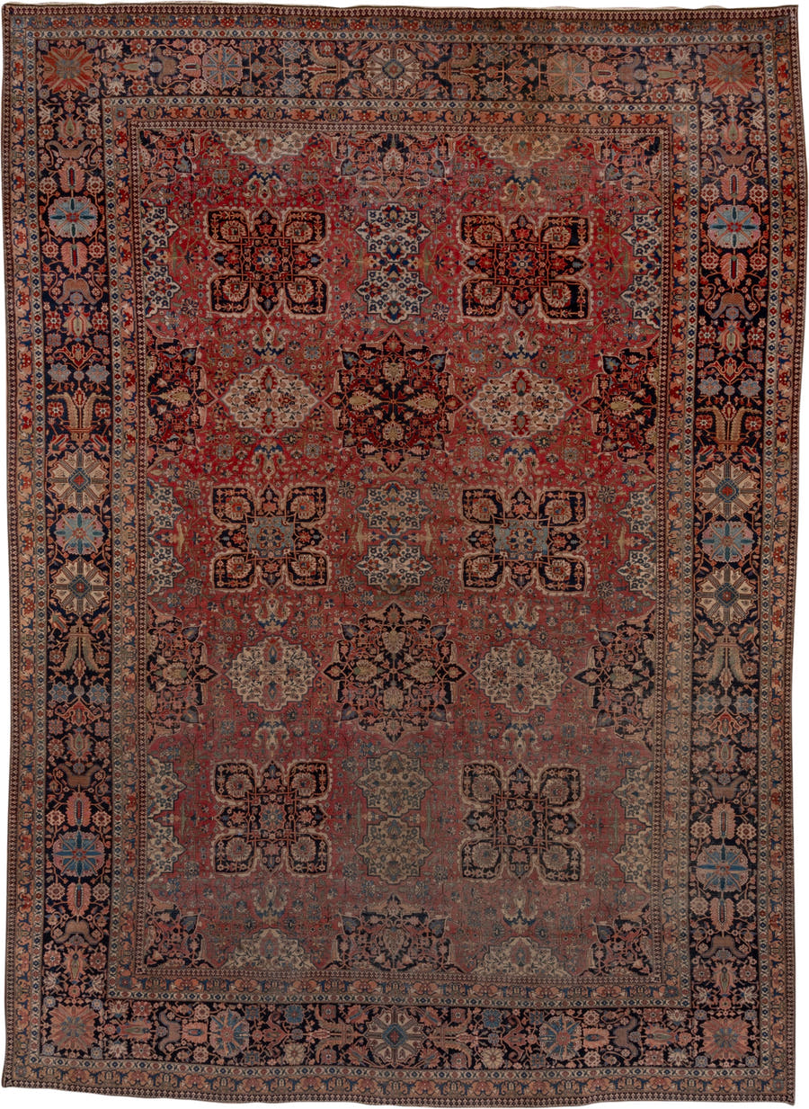 10' x 13' one-of-a-kind handmade antique Mohtasham Kashan large size rug. Color palette: rust, navy, ivory, soft blue, rose