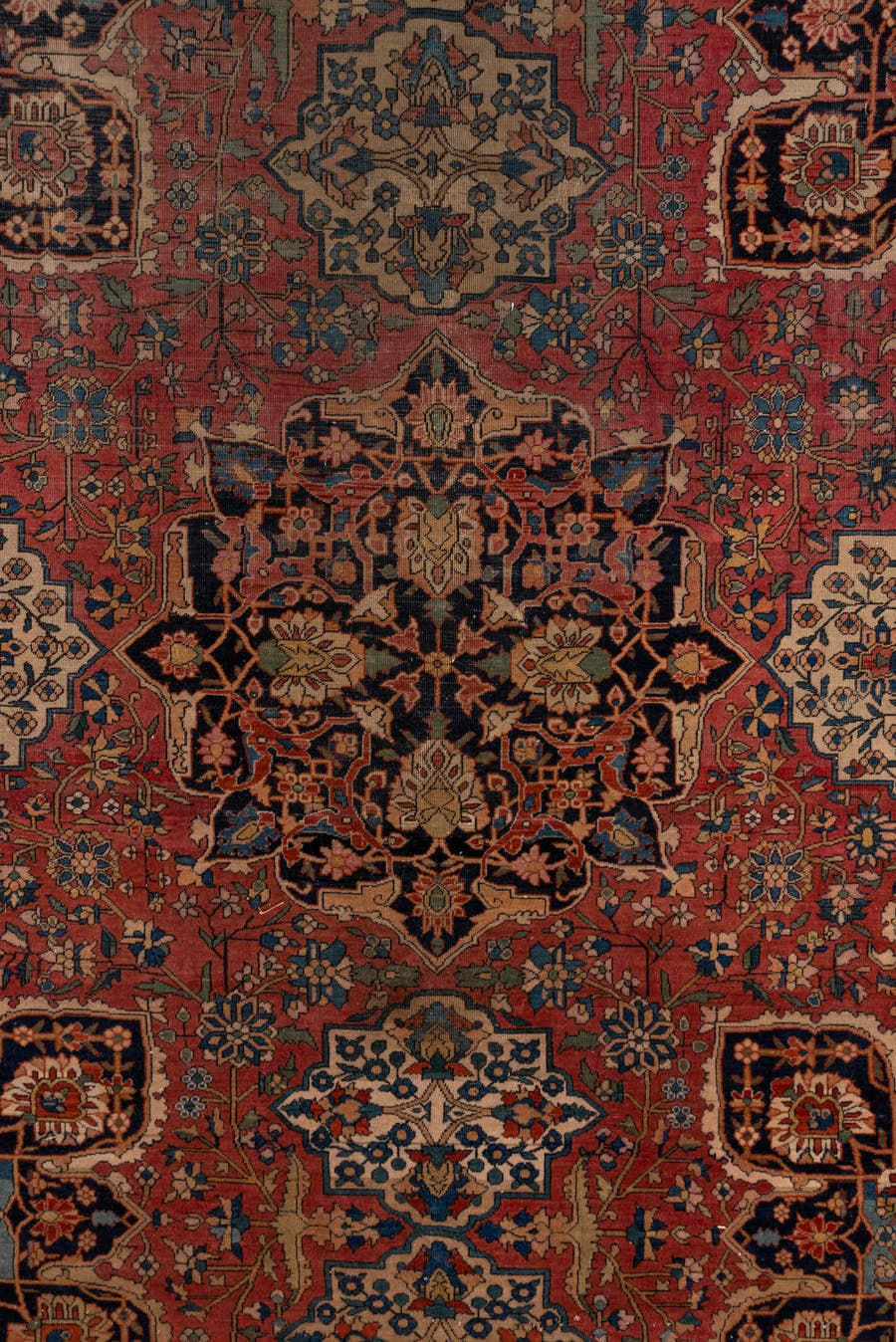 10' x 13' one-of-a-kind handmade antique Mohtasham Kashan large size rug. Color palette: rust, navy, ivory, soft blue, rose