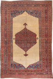 11' x 17' one-of-a-kind handmade antique Bidjar oversize rug. Color palette: ivory, rust, indigo, terracotta, navy, camel