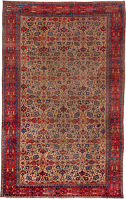 12' x 19' one-of-a-kind handmade antique Sultanabad oversize rug. Color palette: camel, rust, indigo, ivory, crimson, navy