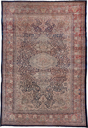 12' x 17' one-of-a-kind handmade antique Far.Sarouk oversize rug. Color palette: navy, ivory, rust, rose, slate, soft blue