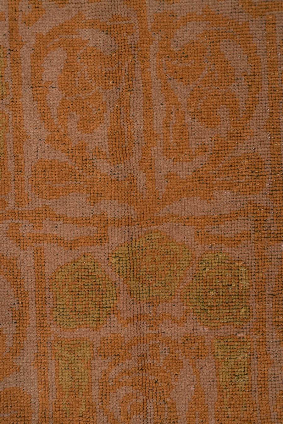 4' x 13' one-of-a-kind handmade handmade Donegal runner rug. Color palette: terra cotta, rust, taupe, olive, sage, brown