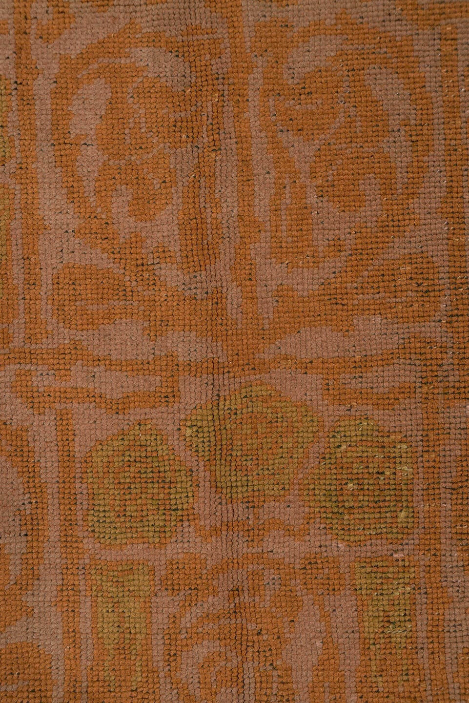 4' x 13' one-of-a-kind handmade handmade Donegal runner rug. Color palette: terra cotta, rust, taupe, olive, sage, brown