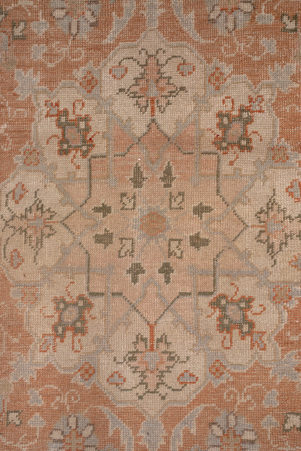 13' x 20' one-of-a-kind handmade vintage Oushak oversize rug. Color palette: brown, gray, light gray, off-white, orange