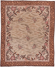 6' x 7' one-of-a-kind handmade antique Kilim rug. Color palette: ivory, taupe, rose, brown, blush, camel, beige, gray, pink