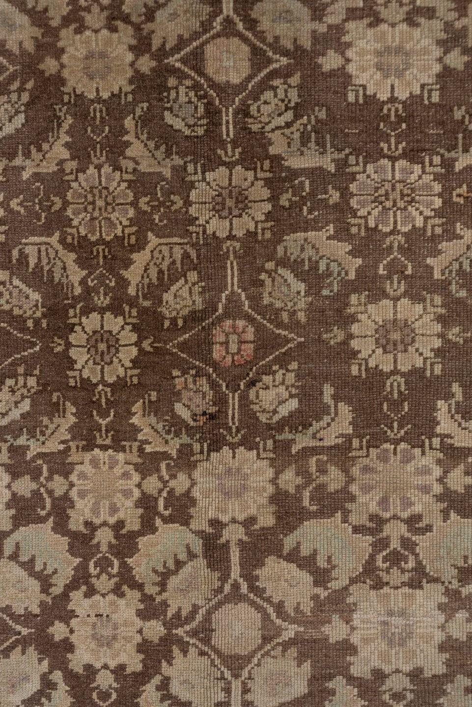4' x 10' one-of-a-kind handmade vintage Oushak runner rug. Color palette: taupe, brown, beige, camel, ivory, gray