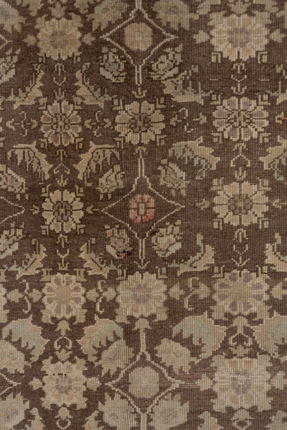 4' x 10' one-of-a-kind handmade vintage Oushak runner rug. Color palette: taupe, brown, beige, camel, ivory, gray