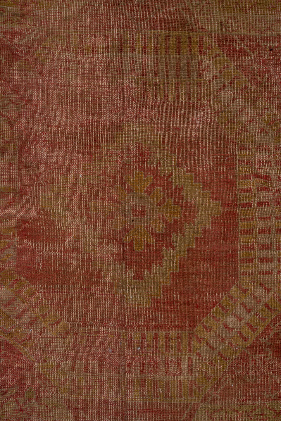 10' x 15' one-of-a-kind handmade vintage Oushak rug. Color palette: coral, rose, beige, gold, terra cotta, camel, rust