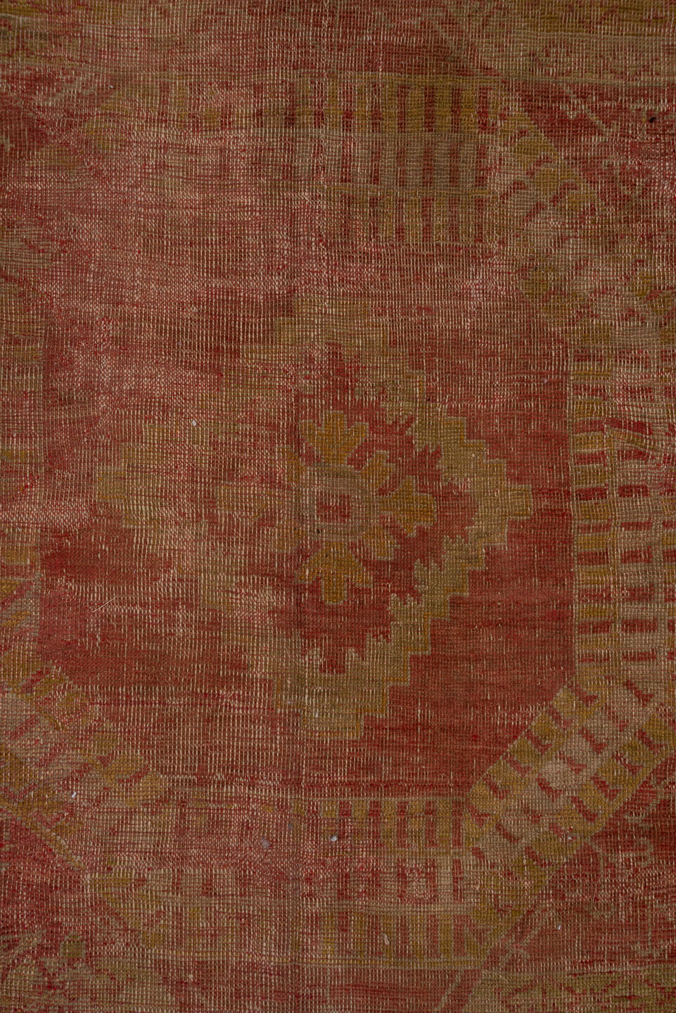 10' x 15' one-of-a-kind handmade vintage Oushak rug. Color palette: coral, rose, beige, gold, terra cotta, camel, rust