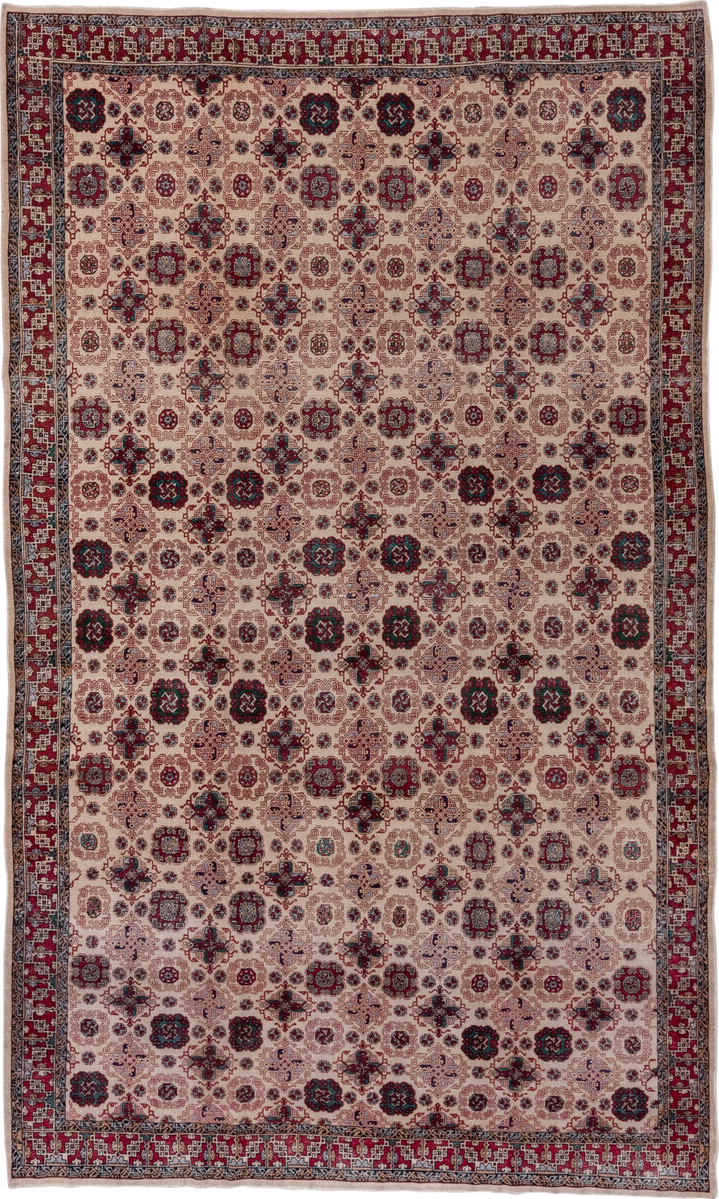 6' x 10' one-of-a-kind handmade vintage Hereke large size rug. Color palette: ivory, burgundy, navy, rose, taupe, slate