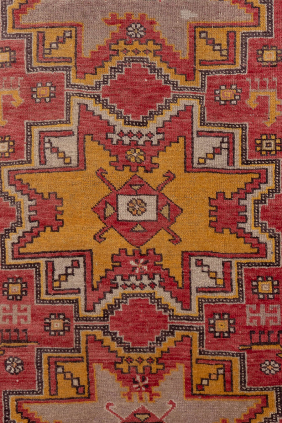 3' x 5' one-of-a-kind handmade antique Oushak small size rug. Color palette: terra cotta, ivory, gold, rust, camel, saffron