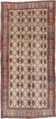 5' x 10' one-of-a-kind handmade vintage Konya rug. Color palette: ivory, charcoal, rust, teal, taupe, gold, crimson, gray