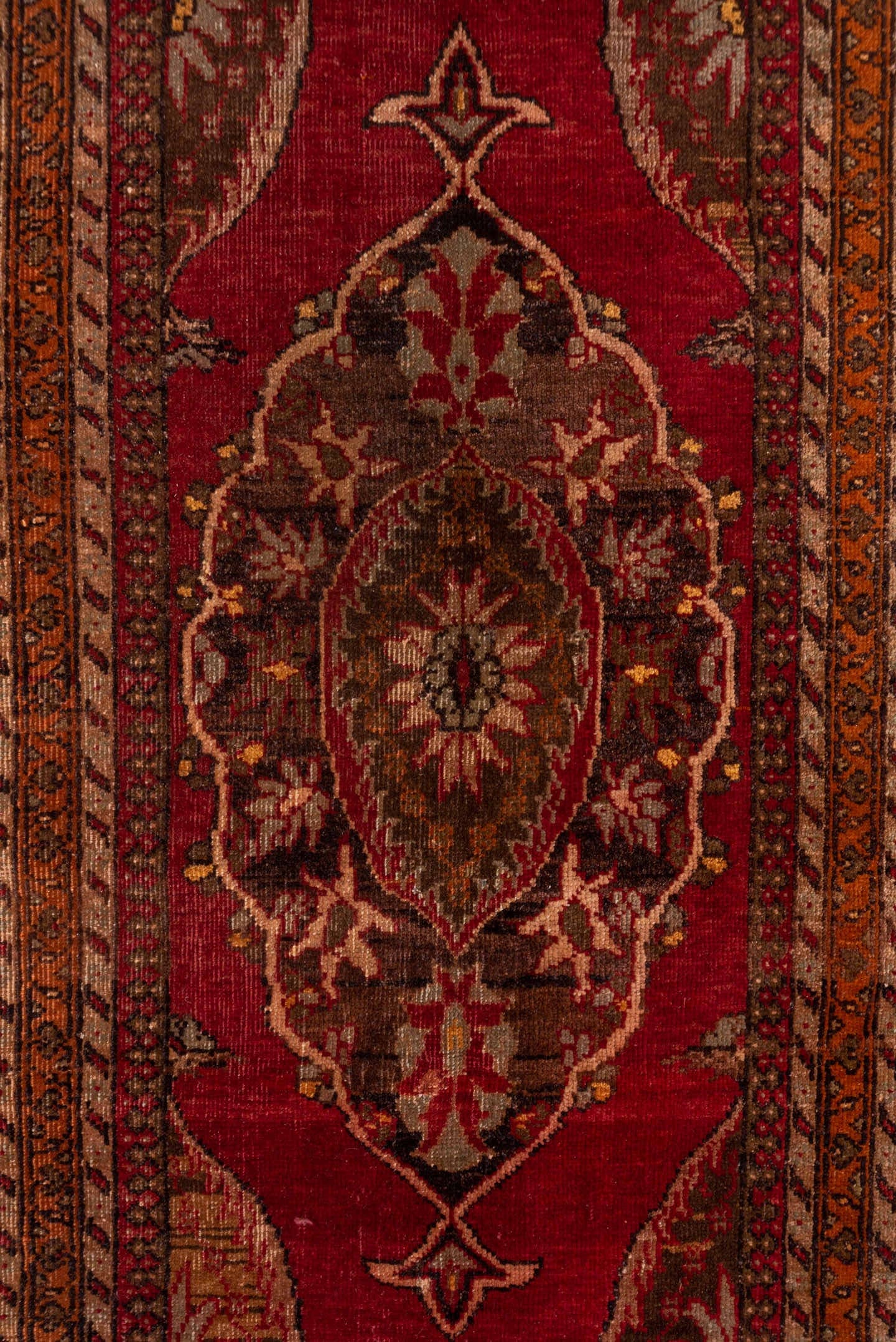 5' x 15' one-of-a-kind handmade vintage Sivas rug. Color palette: burgundy, taupe, rust, ivory, brown, rose, gold, charcoal