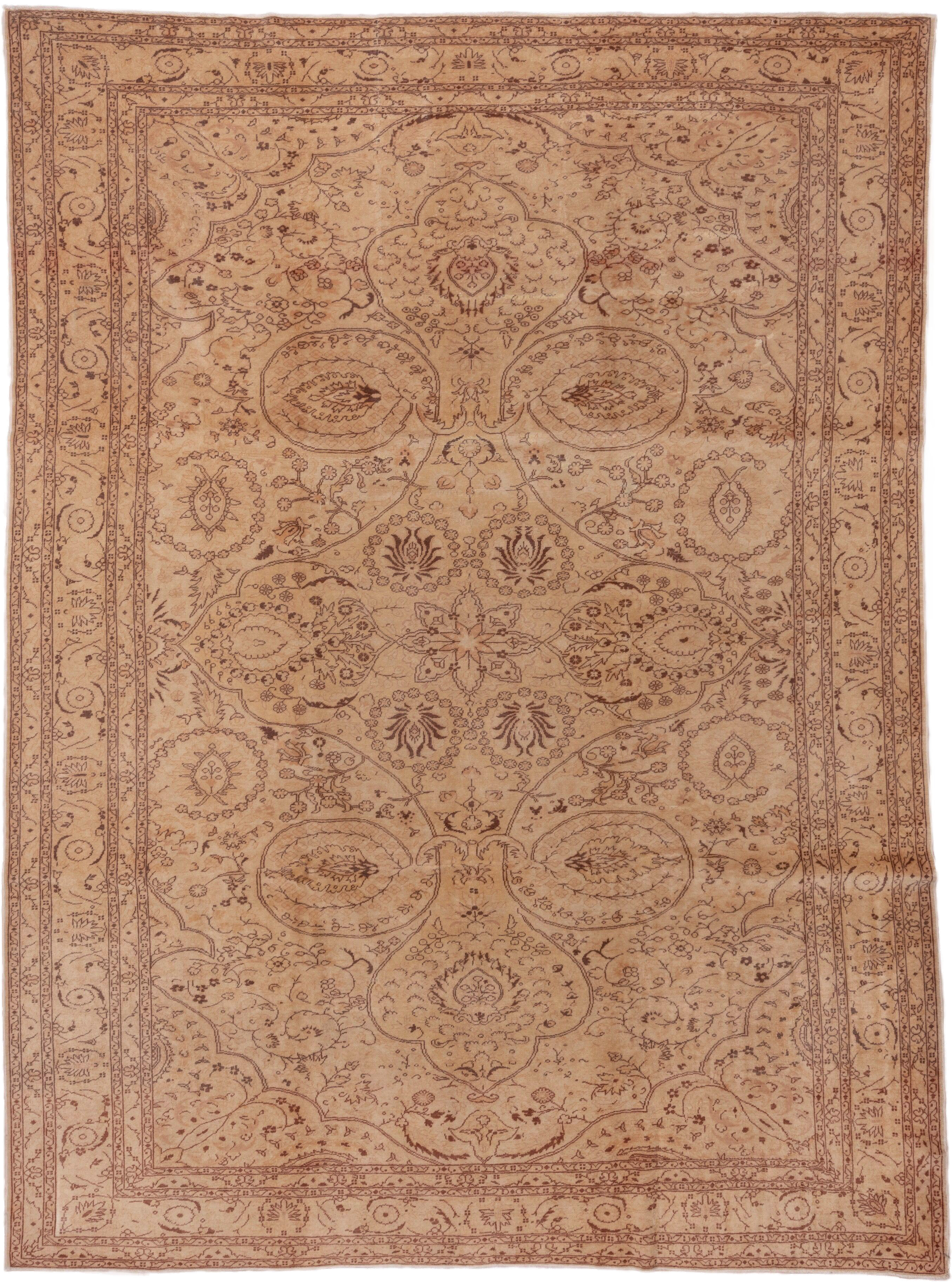 8' x 11' one-of-a-kind handmade antique Sivas large size rug. Color palette: beige, camel, taupe, rose, terra cotta, brown