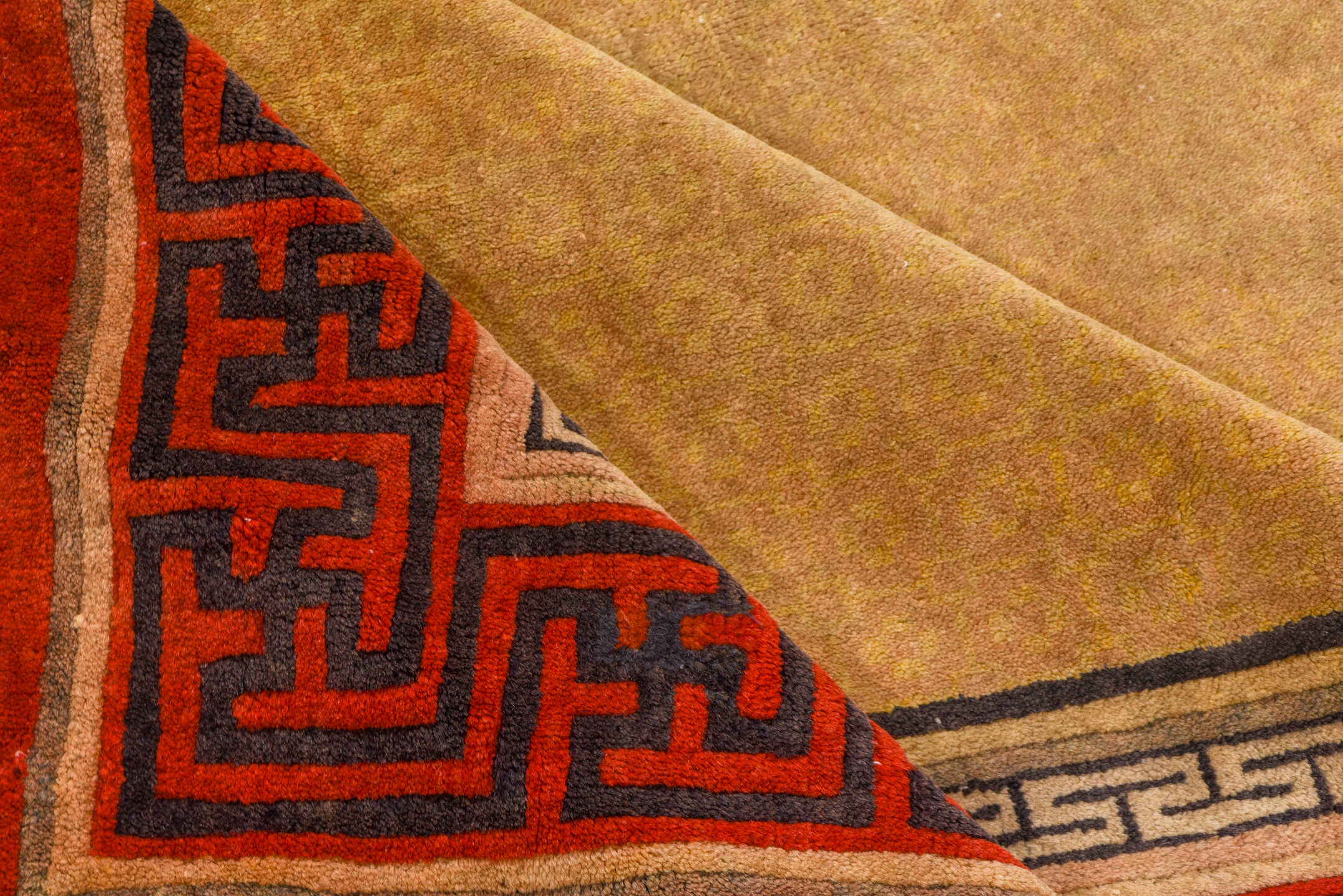 3' x 6' one-of-a-kind handmade vintage Chinese small size rug. Color palette: camel, red, charcoal, ivory, tan, beige, gray