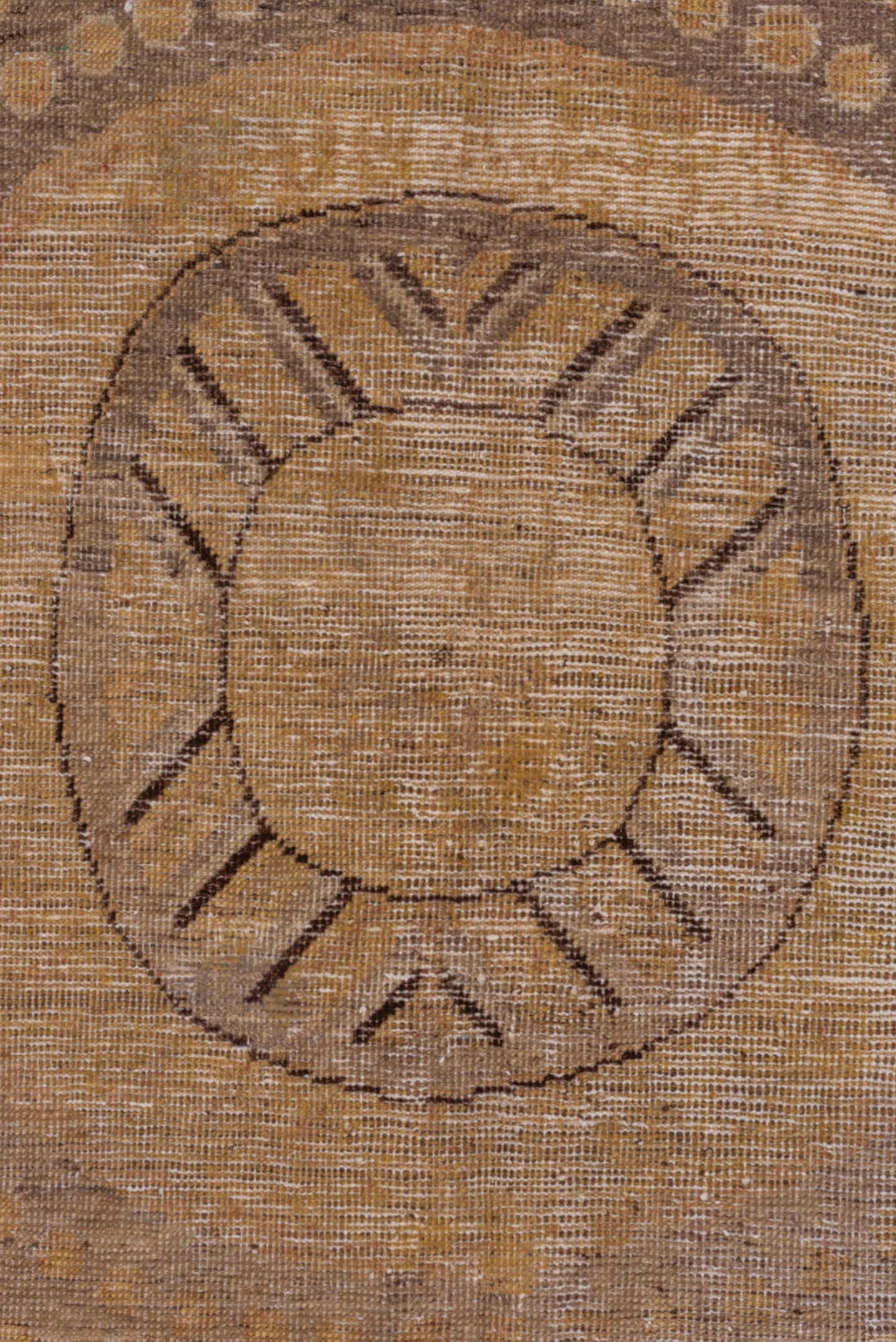 7' x 13' one-of-a-kind handmade antique Khotan large size rug. Color palette: camel, taupe, beige, brown, ivory, ochre, gray