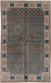 4' x 7' one-of-a-kind handmade vintage Chinese rug. Color palette: beige, ivory, slate, navy, taupe, blue, gray