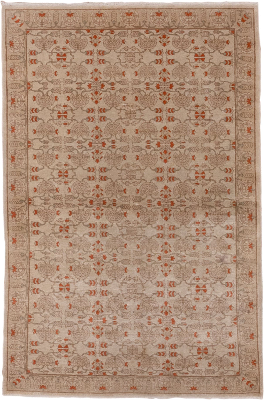 4' x 5' one-of-a-kind handmade vintage Hereke small size rug. Color palette: beige, taupe, ivory, terra cotta, camel, gray
