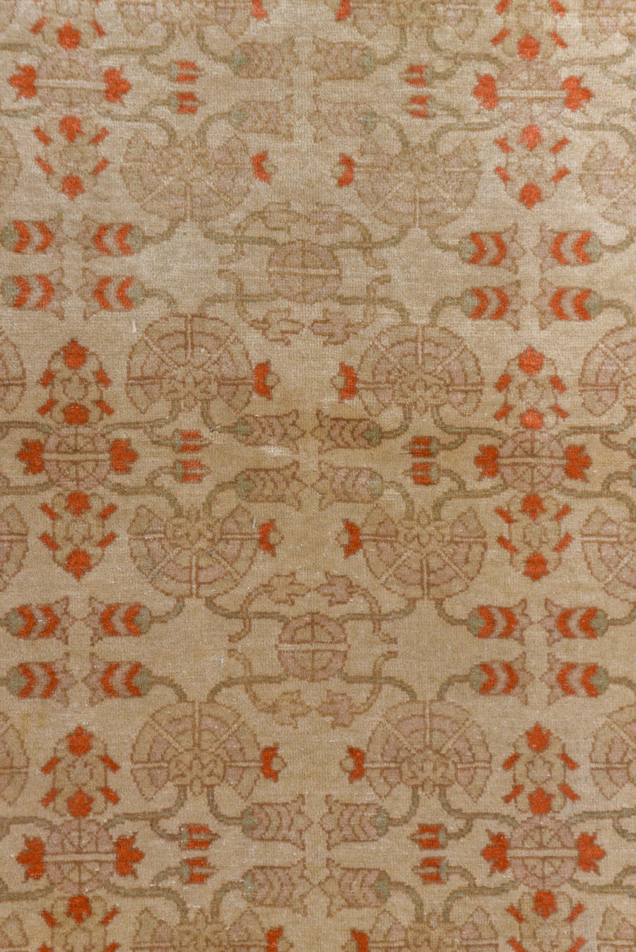 4' x 5' one-of-a-kind handmade vintage Hereke small size rug. Color palette: beige, taupe, ivory, terra cotta, camel, gray
