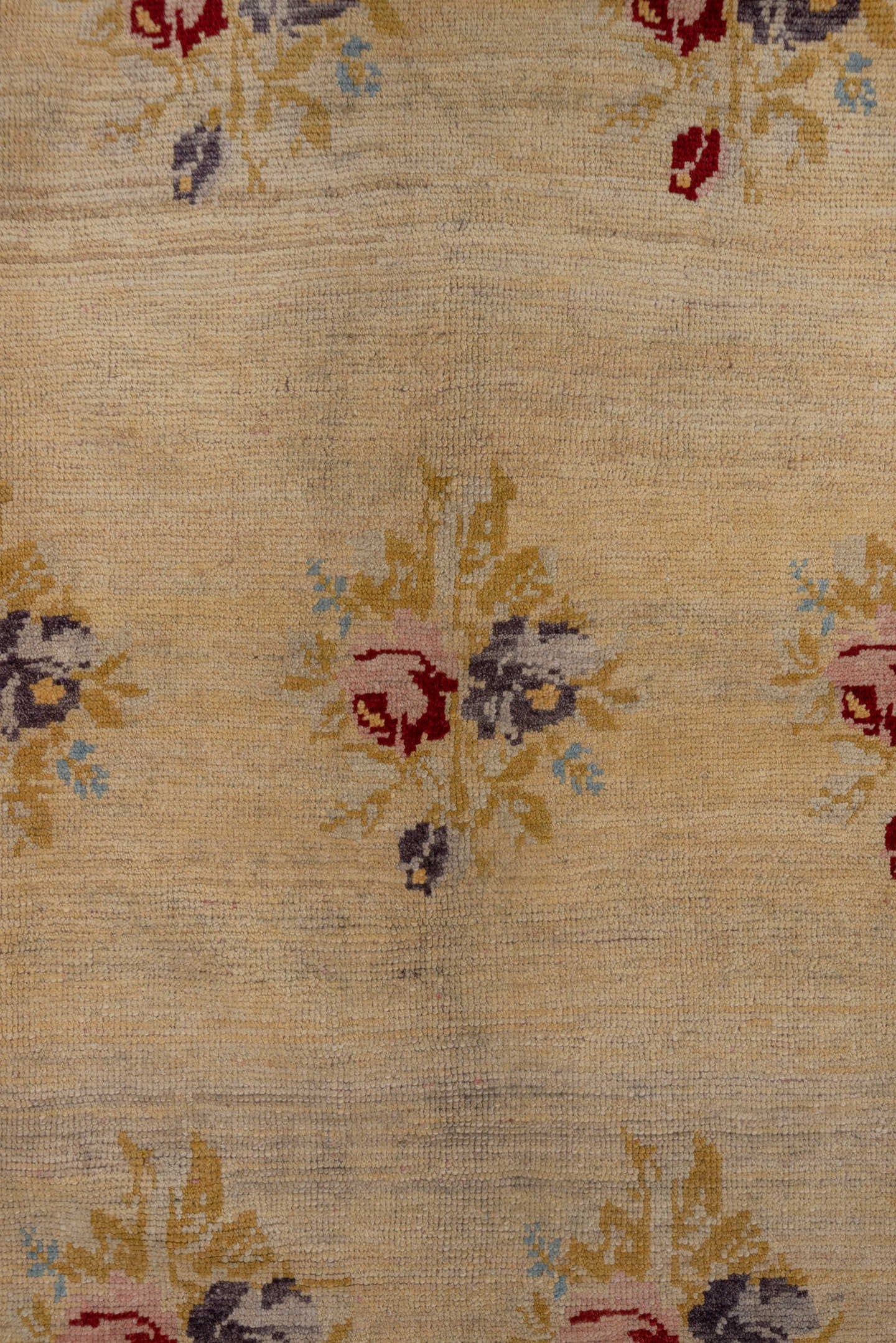 6' x 8' one-of-a-kind handmade vintage Oushak medium size rug. Color palette: ivory, rust, gold, lavender, sky blue, rose