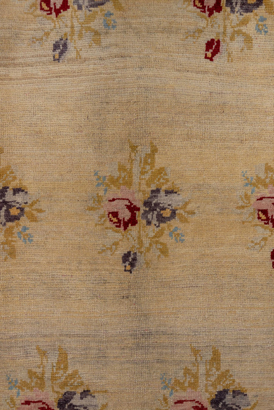 6' x 8' one-of-a-kind handmade vintage Oushak medium size rug. Color palette: ivory, rust, gold, lavender, sky blue, rose