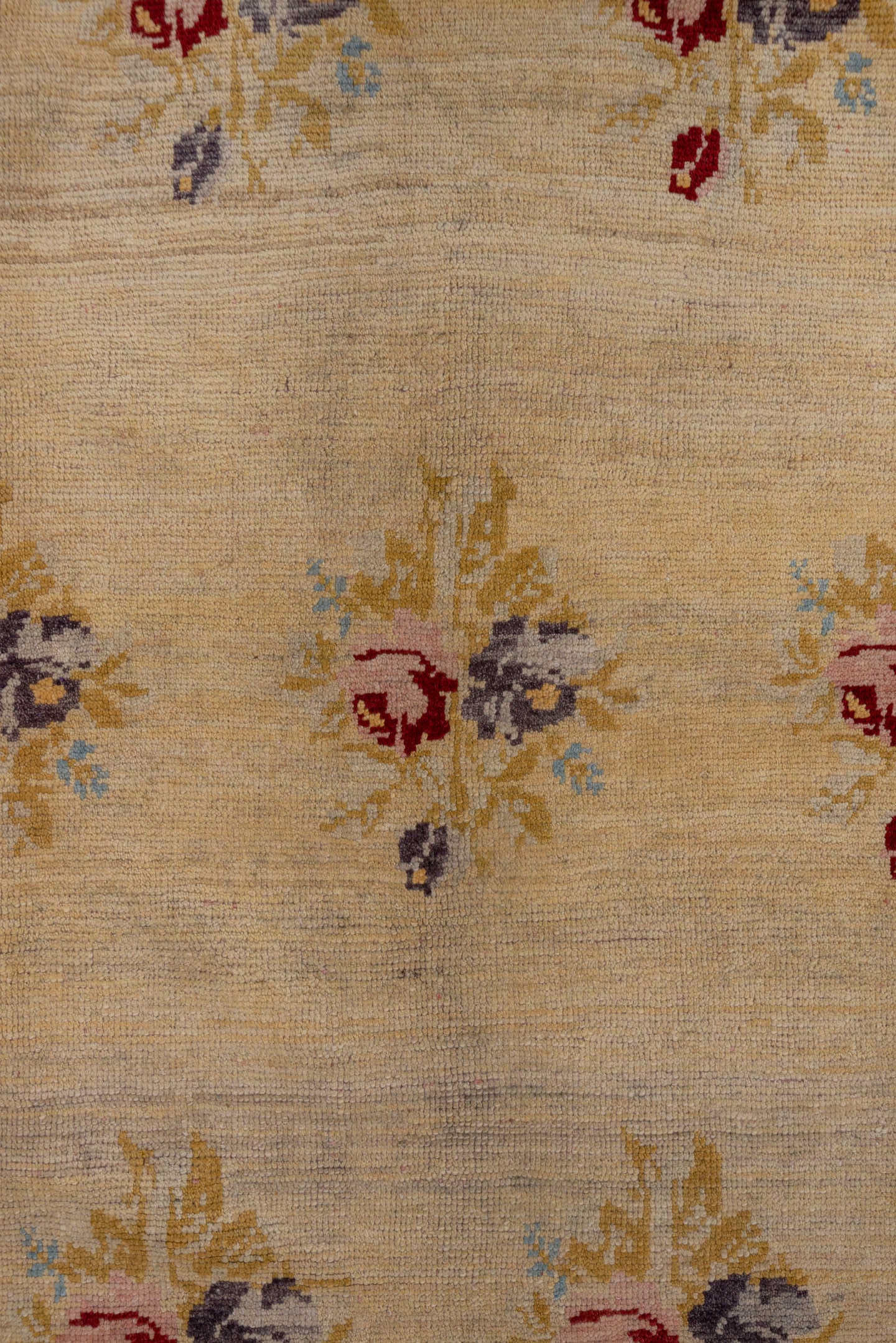 6' x 8' one-of-a-kind handmade vintage Oushak medium size rug. Color palette: ivory, rust, gold, lavender, sky blue, rose
