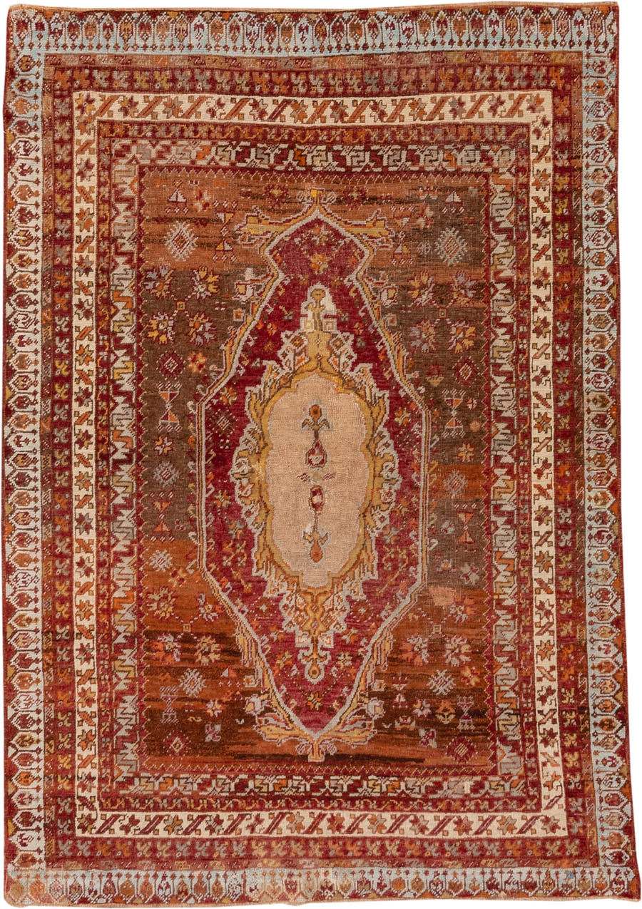 3' x 5' one-of-a-kind handmade vintage Sivas small size rug. Color palette: rust, ivory, camel, burgundy, terra cotta, taupe
