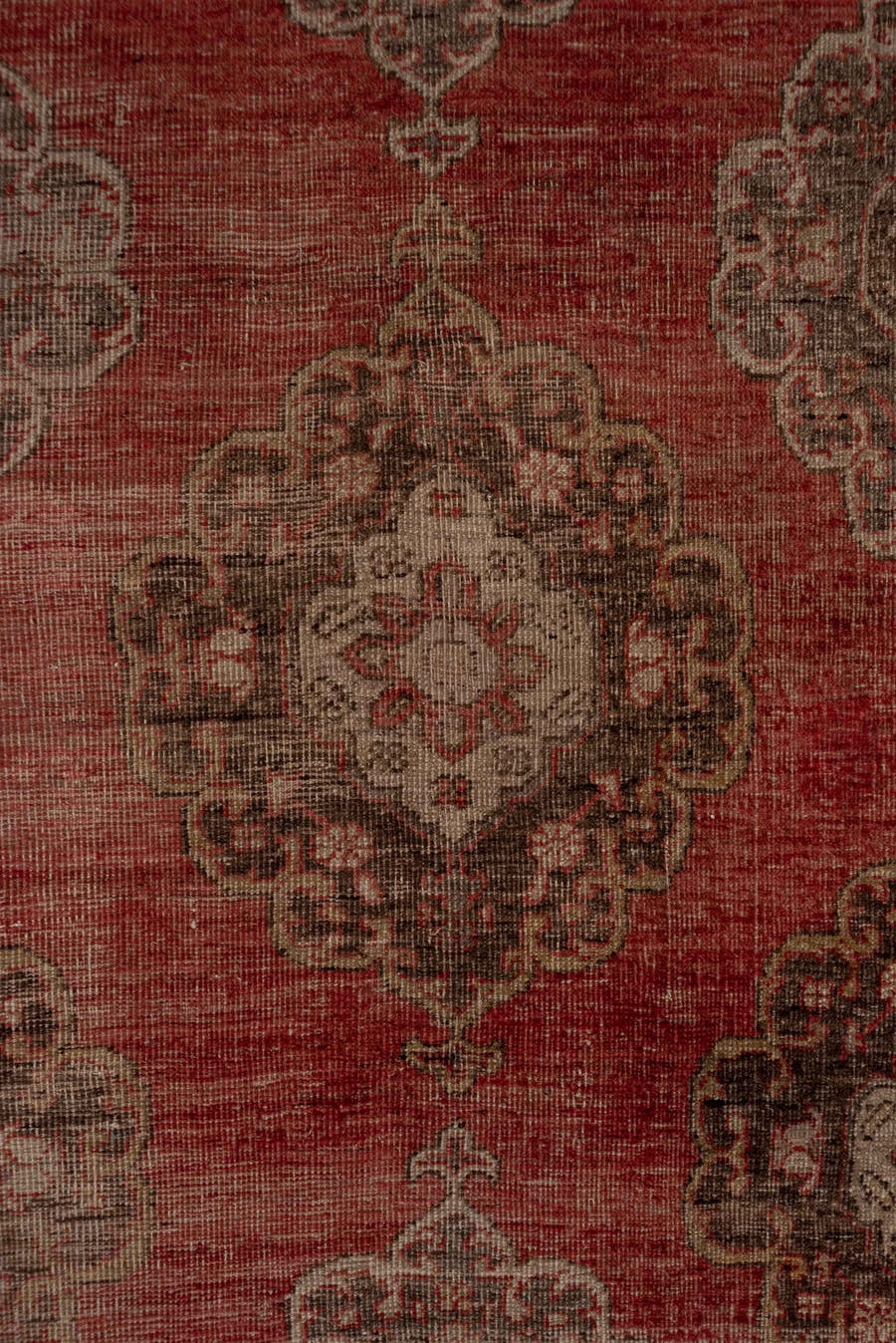4' x 13' one-of-a-kind handmade vintage Oushak runner rug. Color palette: rose, taupe, charcoal, ivory, burgundy, pink, red