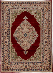 4' x 6' one-of-a-kind handmade vintage Sivas small size rug. Color palette: red, ivory, navy, sage, olive, burgundy, blue