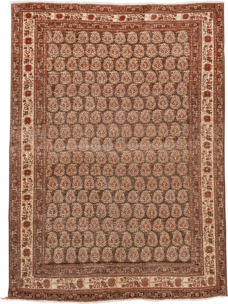 4' x 5' one-of-a-kind handmade vintage Tabriz small size rug. Color palette: rust, ivory, brown, camel, taupe, terracotta