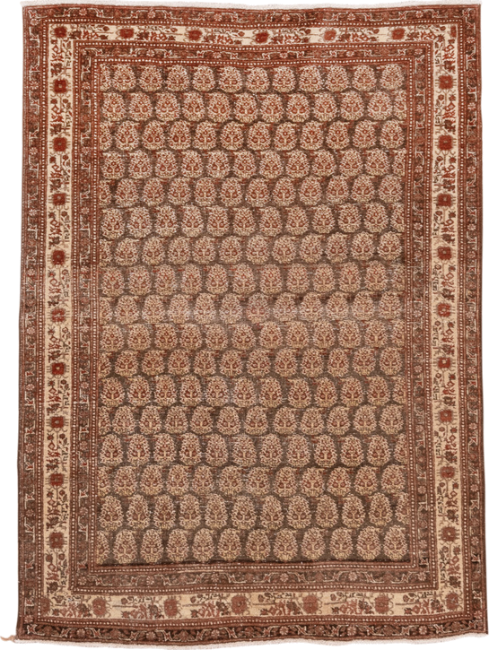 4' x 5' one-of-a-kind handmade vintage Tabriz small size rug. Color palette: rust, ivory, brown, camel, taupe, terracotta