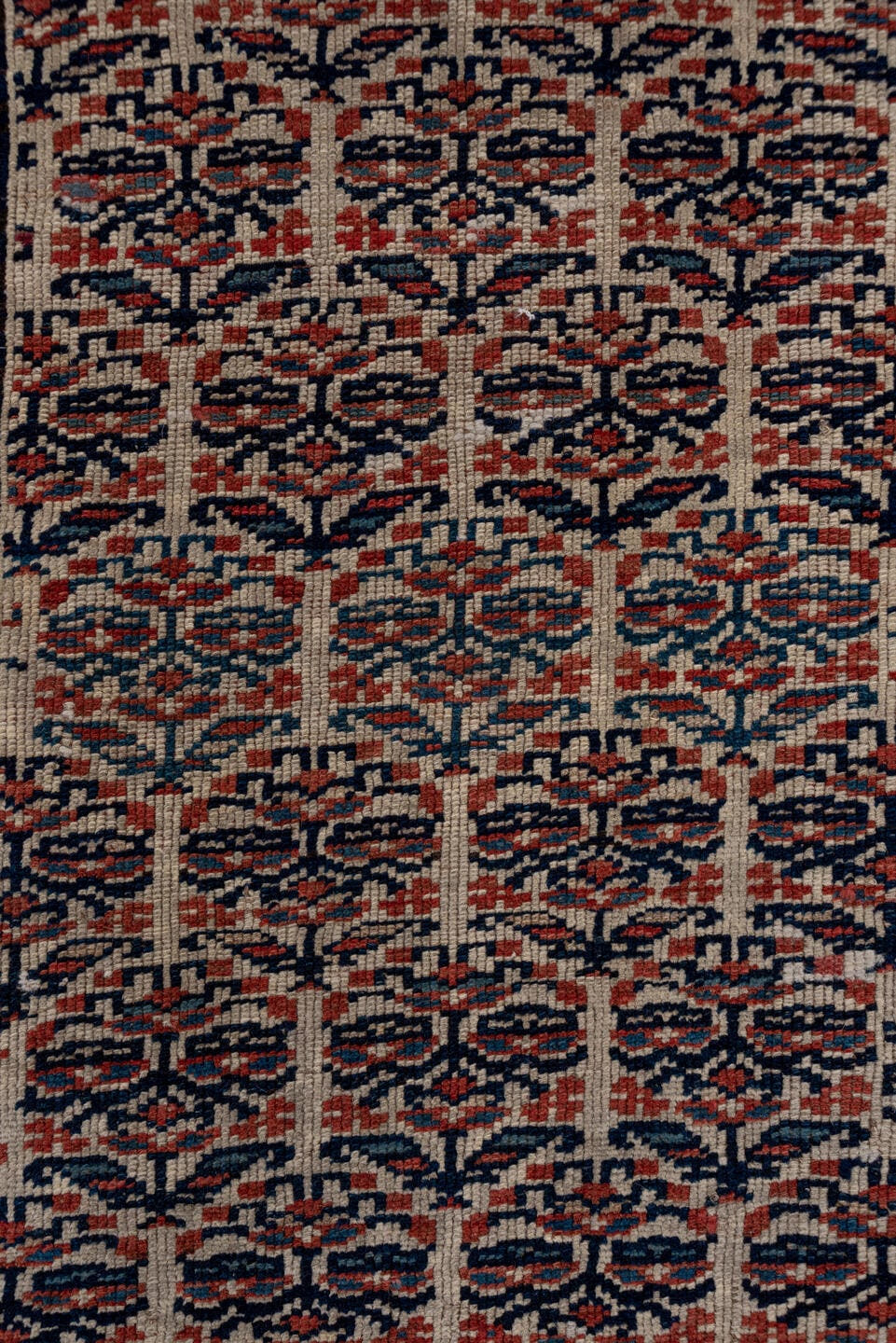 3' x 16' one-of-a-kind handmade vintage NW Persian runner rug. Color palette: ivory, navy, rust, slate, rose, camel, blue