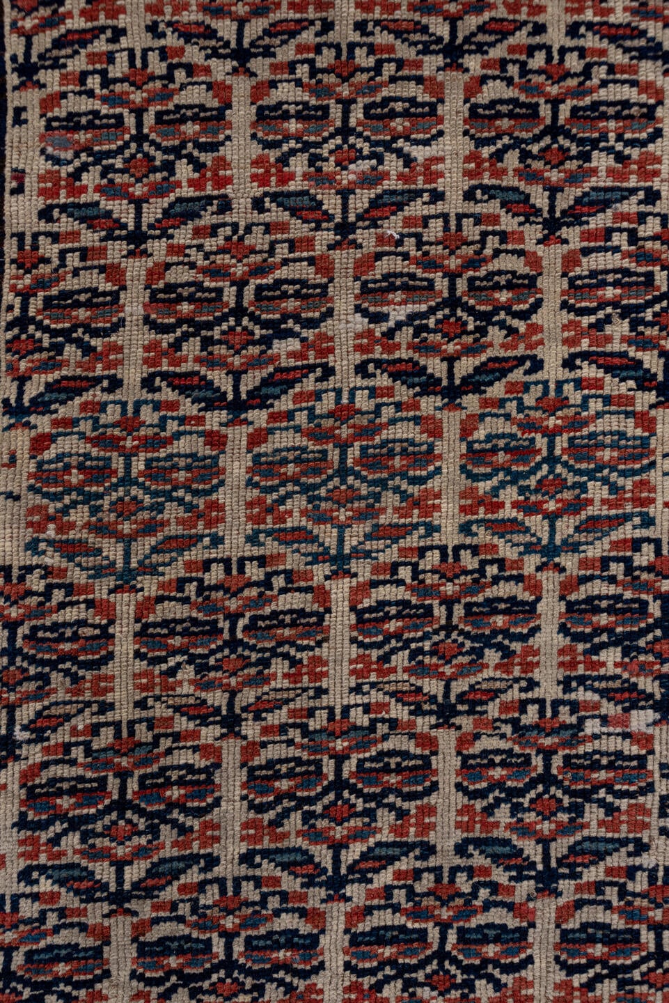 3' x 16' one-of-a-kind handmade vintage NW Persian runner rug. Color palette: ivory, navy, rust, slate, rose, camel, blue