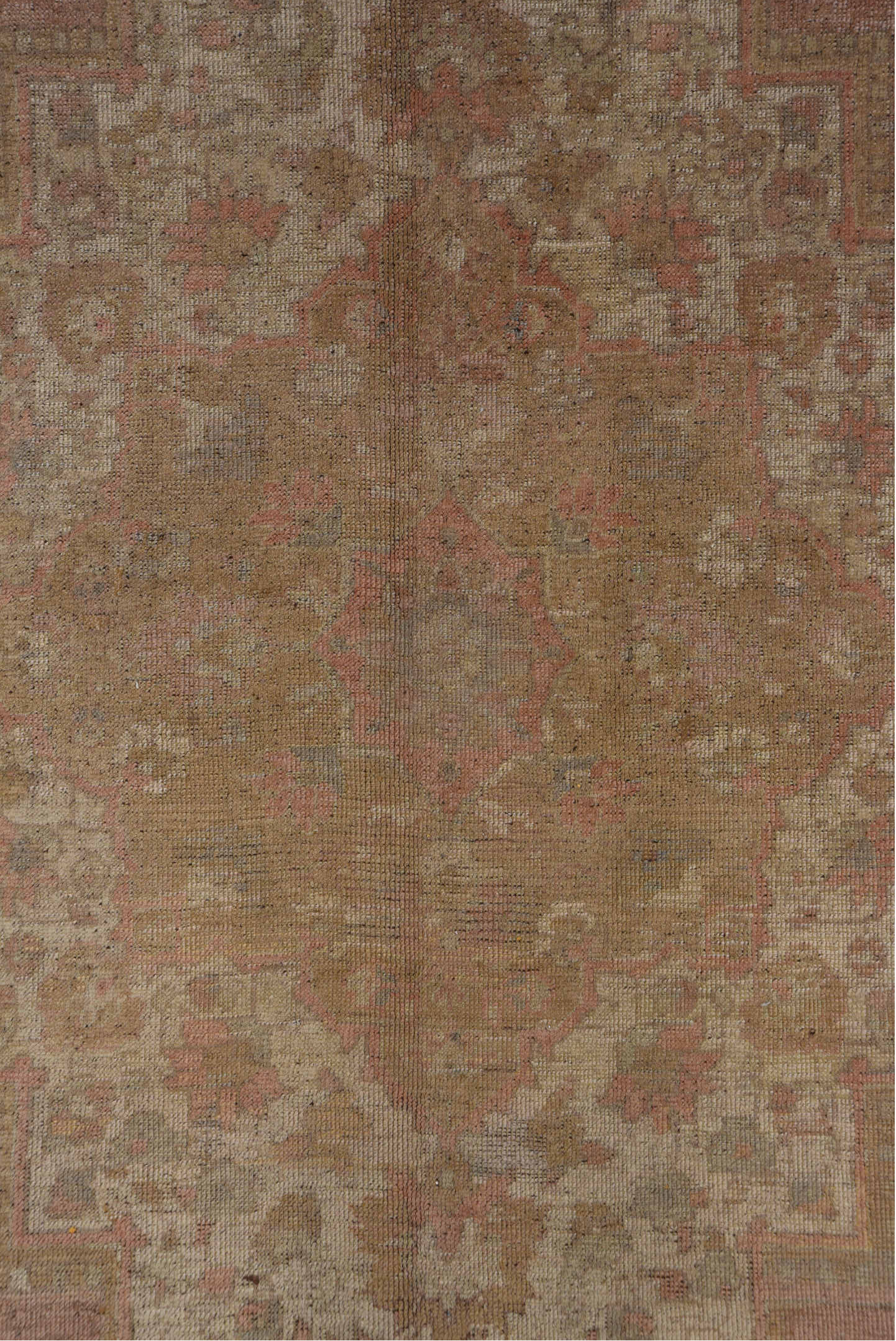 6' x 12' one-of-a-kind handmade vintage Oushak large size rug. Color palette: blush, taupe, ivory, dusty rose, beige, camel