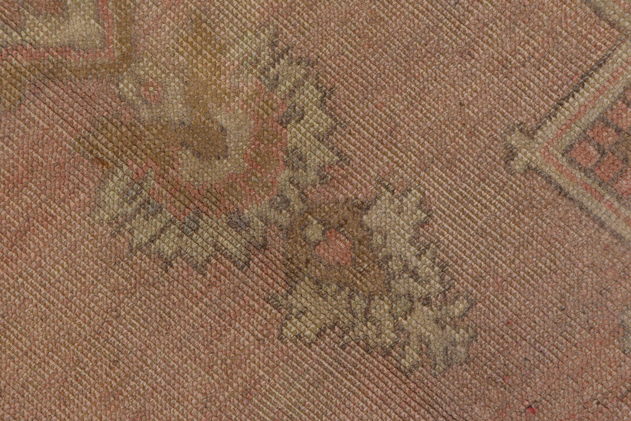 6' x 12' one-of-a-kind handmade vintage Oushak large size rug. Color palette: brown, gray, light gray, off-white, pink, snow