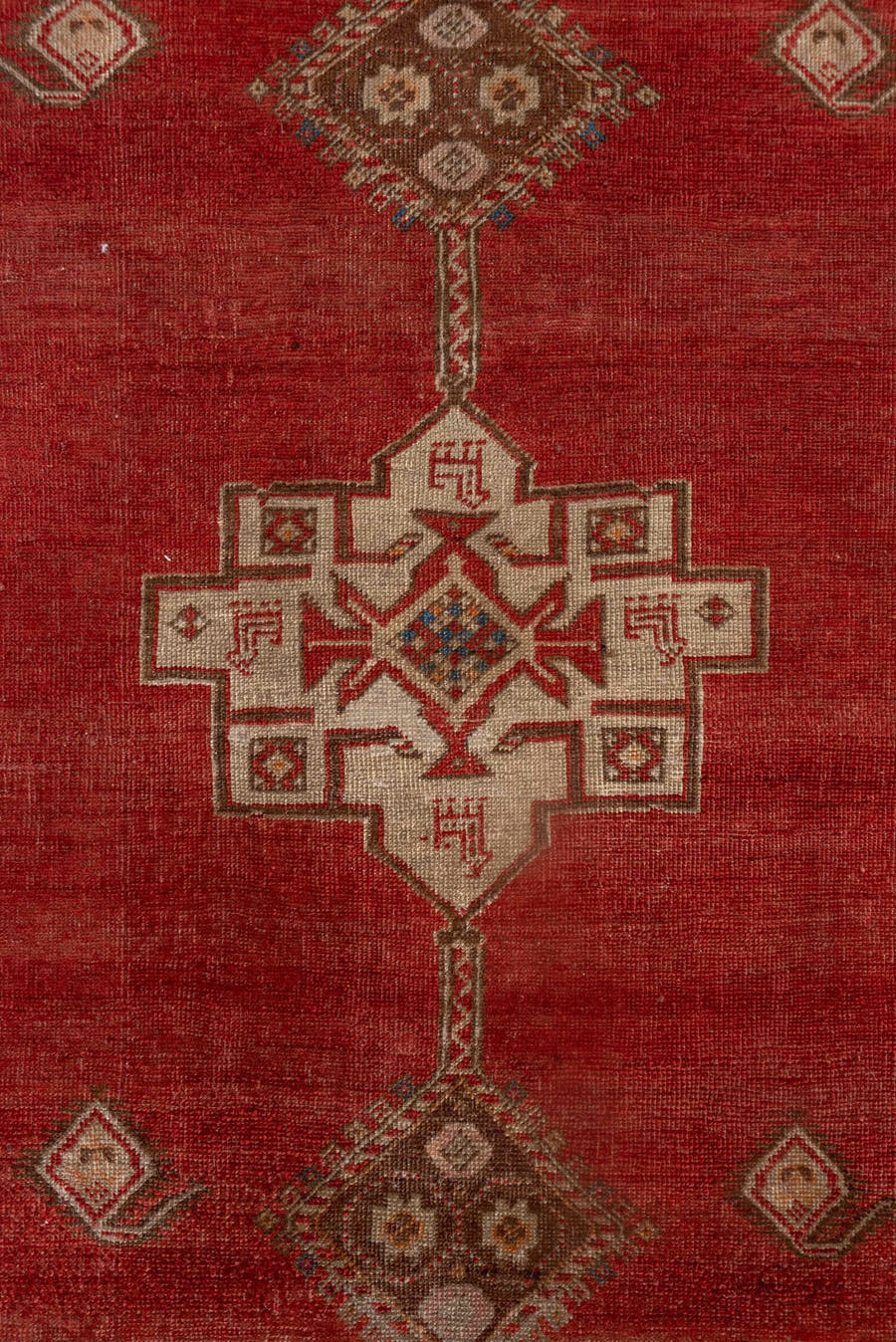 4' x 6' one-of-a-kind handmade vintage Oushak small size rug. Color palette: rust, brown, ivory, terra cotta, camel, blue