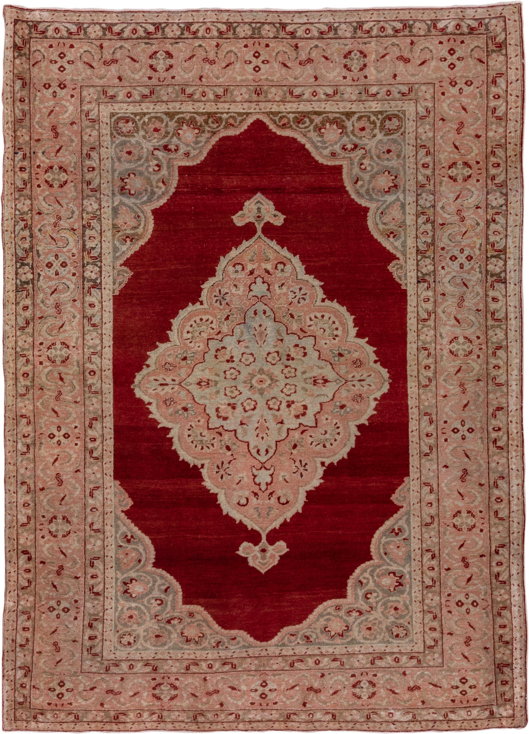 4' x 6' one-of-a-kind handmade vintage Sivas small size rug. Color palette: red, blush, ivory, rose, taupe, burgundy, pink