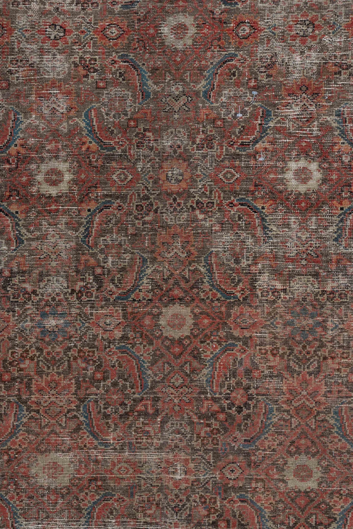 7' x 13' one-of-a-kind handmade vintage Malayer large size rug. Color palette: rust, ivory, charcoal, rose, taupe, burgundy