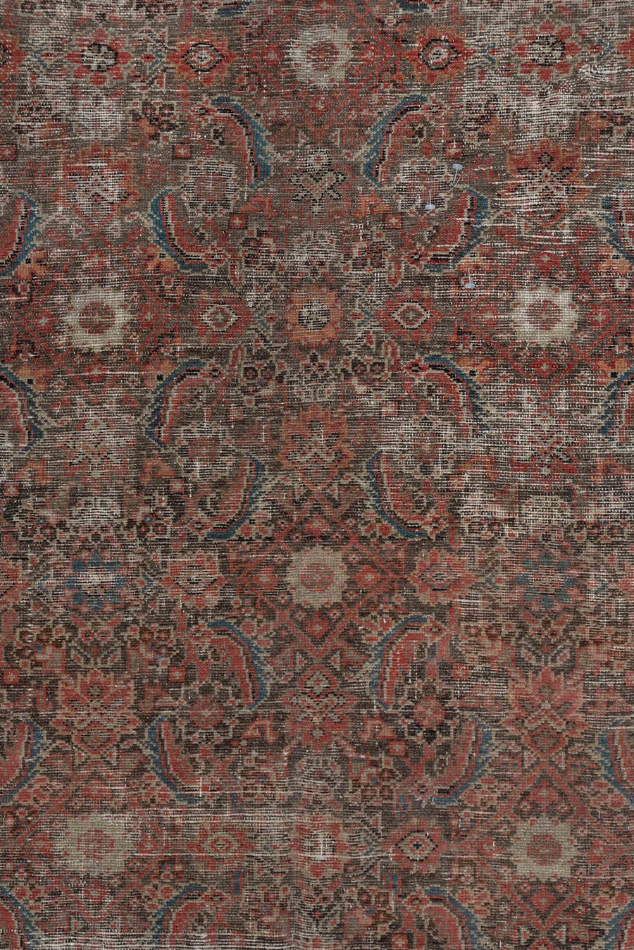 7' x 13' one-of-a-kind handmade vintage Malayer large size rug. Color palette: rust, ivory, charcoal, rose, taupe, burgundy