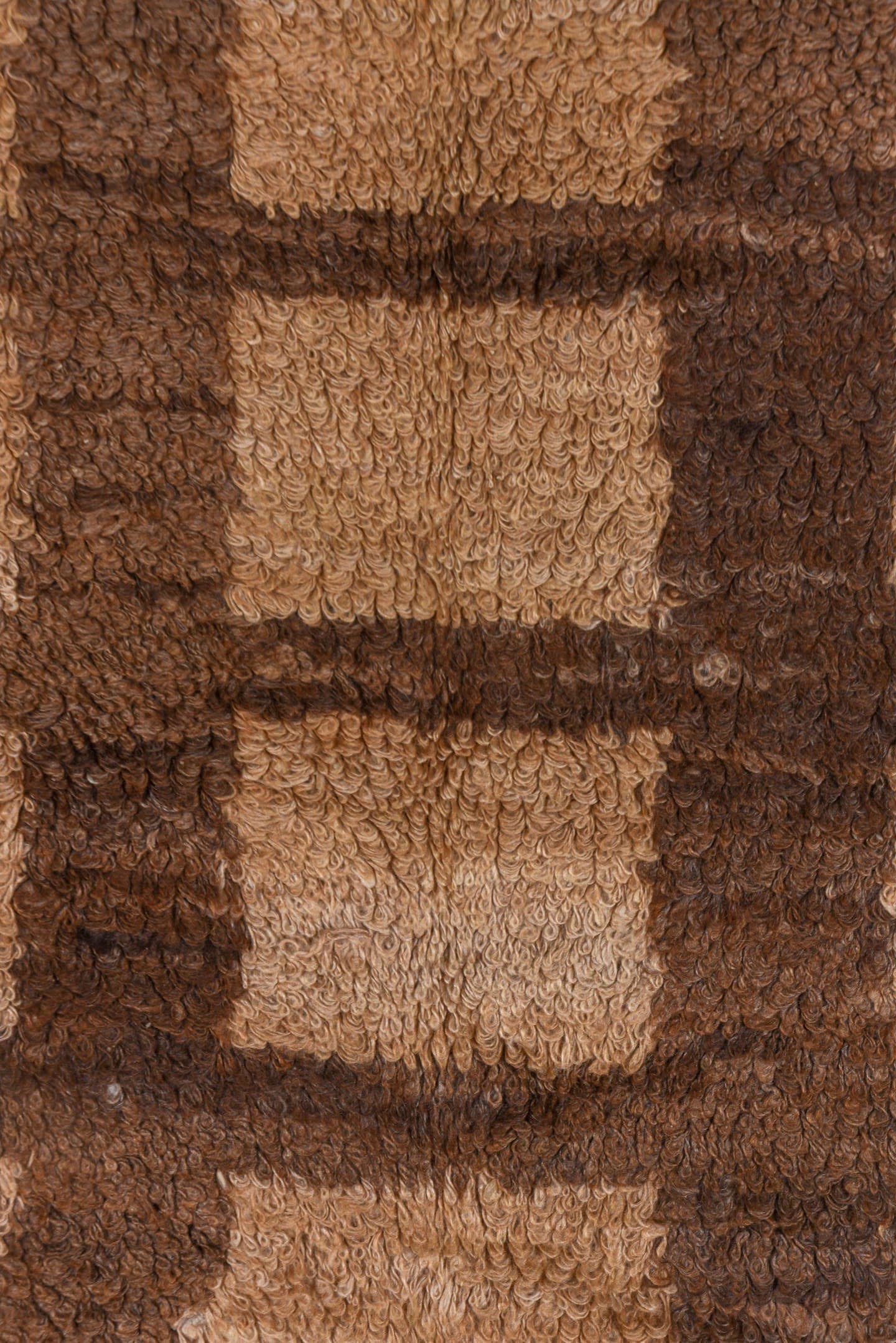 3' x 4' one-of-a-kind handmade vintage Tulu small size rug. Color palette: brown, camel, taupe, beige, gray
