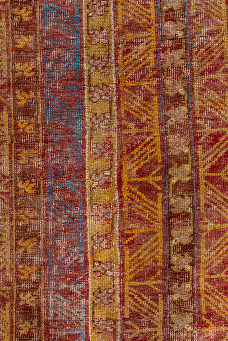 3' x 9' one-of-a-kind handmade vintage Oushak runner rug. Color palette: rust, ivory, blue, gold, terra cotta, camel