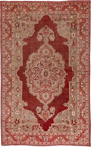 6' x 11' one-of-a-kind handmade vintage Oushak large size rug. Color palette: rust, sage, ivory, terra cotta, rose, beige