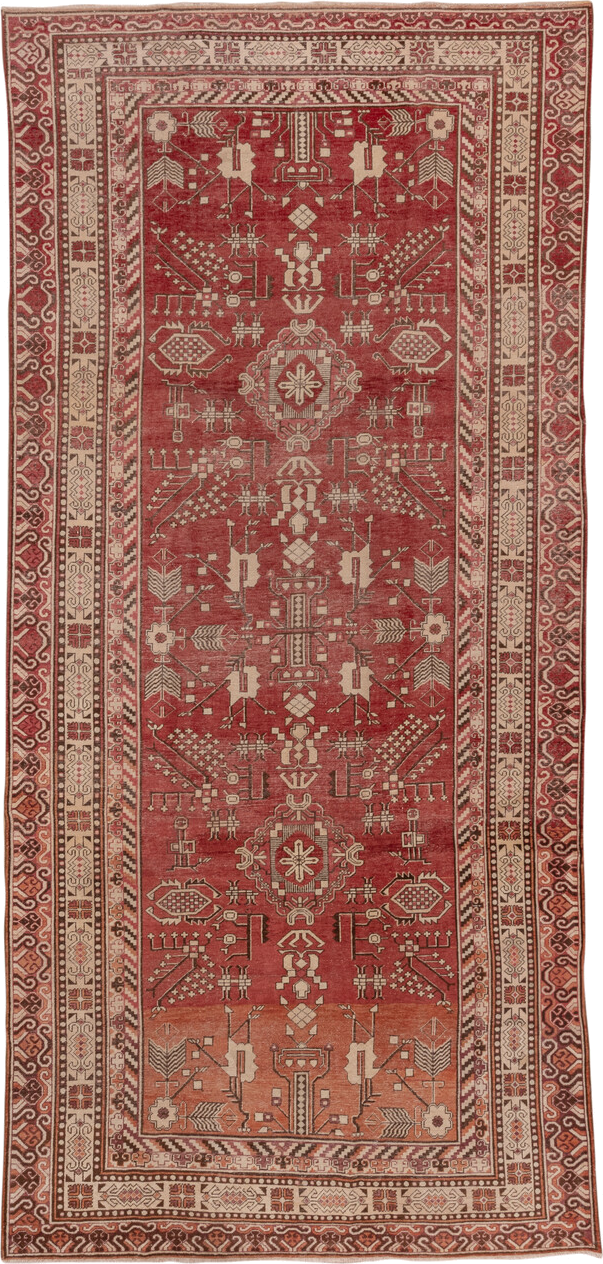 6' x 13' one-of-a-kind handmade vintage Khotan large size rug. Color palette: terra cotta, ivory, rust, camel, sienna, brown