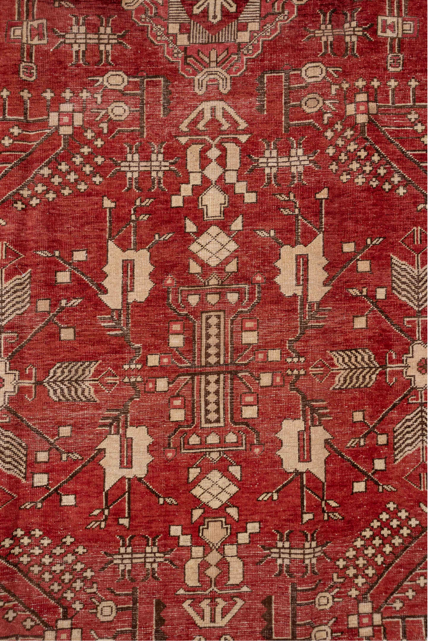 6' x 13' one-of-a-kind handmade vintage Khotan large size rug. Color palette: terra cotta, ivory, rust, camel, sienna, brown