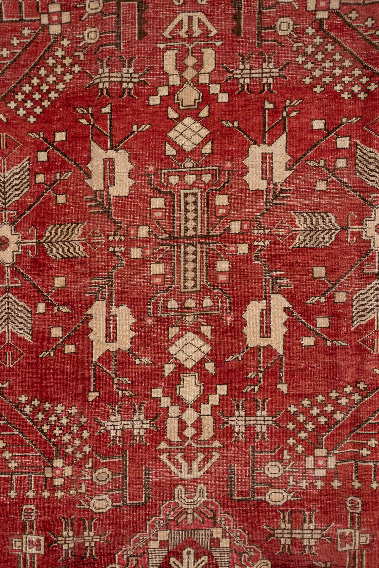 6' x 13' one-of-a-kind handmade vintage Khotan large size rug. Color palette: terra cotta, ivory, rust, camel, sienna, brown
