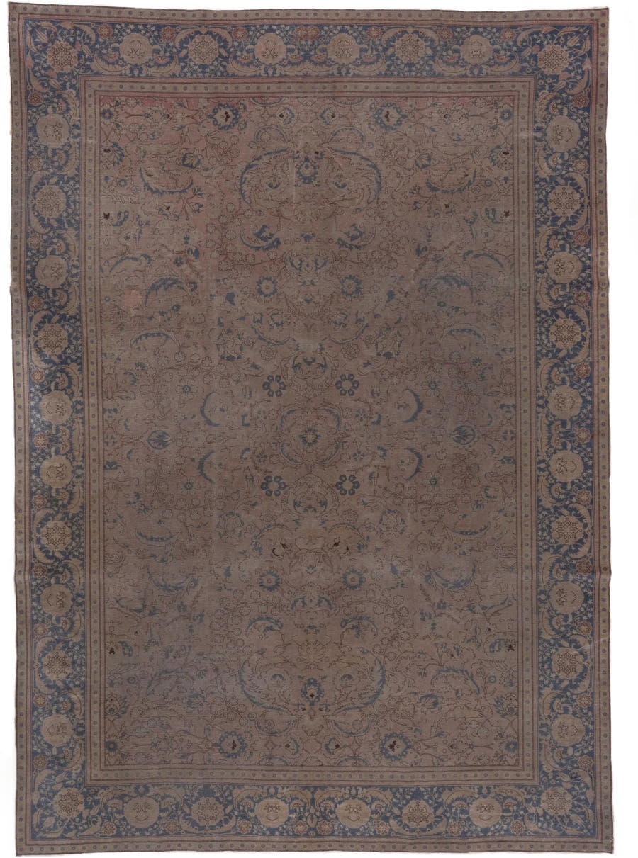 8' x 11' one-of-a-kind handmade vintage Sivas large size rug. Color palette: taupe, slate, dusty blue, beige, ivory, rose