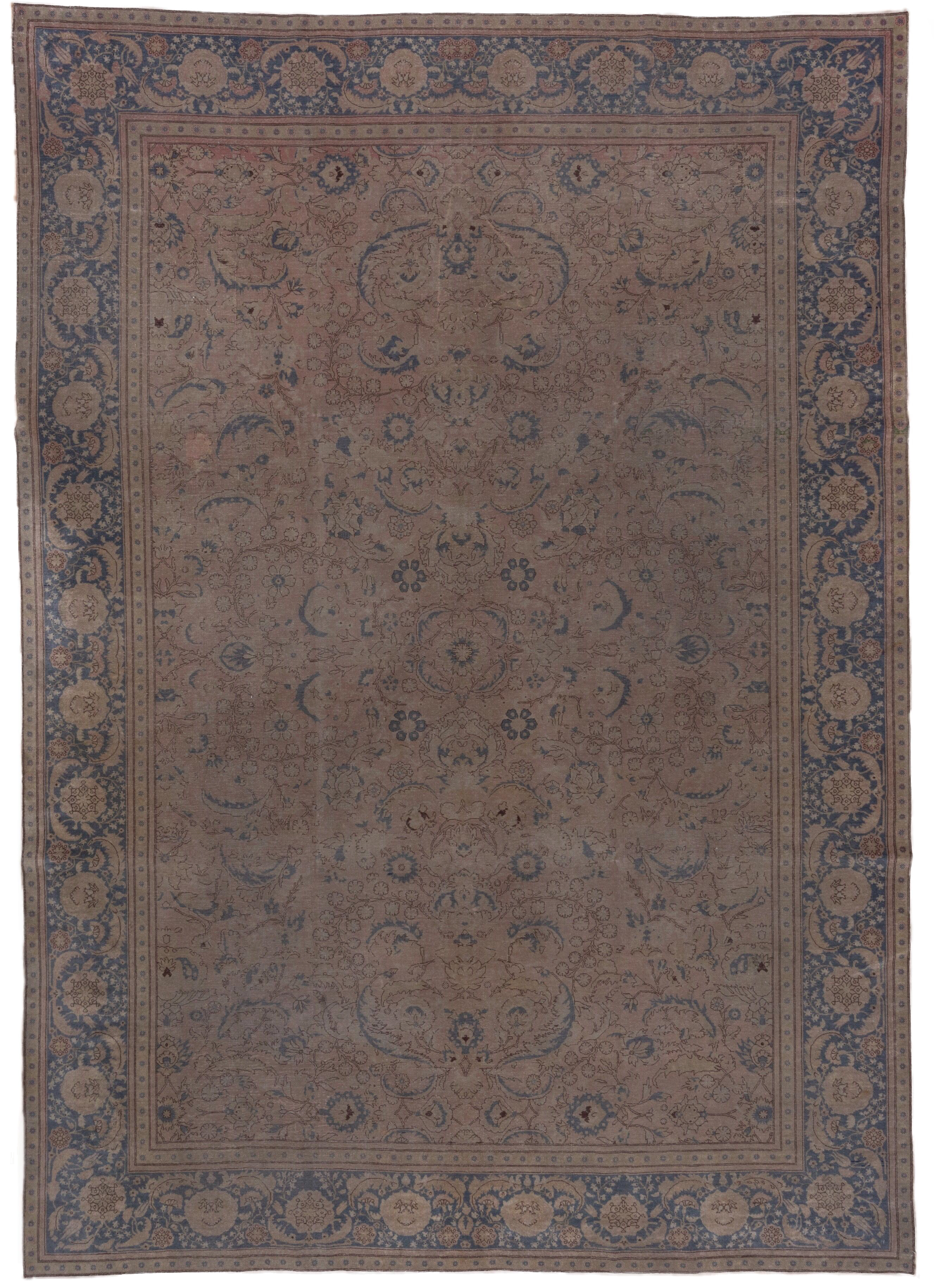 8' x 11' one-of-a-kind handmade vintage Sivas large size rug. Color palette: taupe, slate, dusty blue, beige, ivory, rose