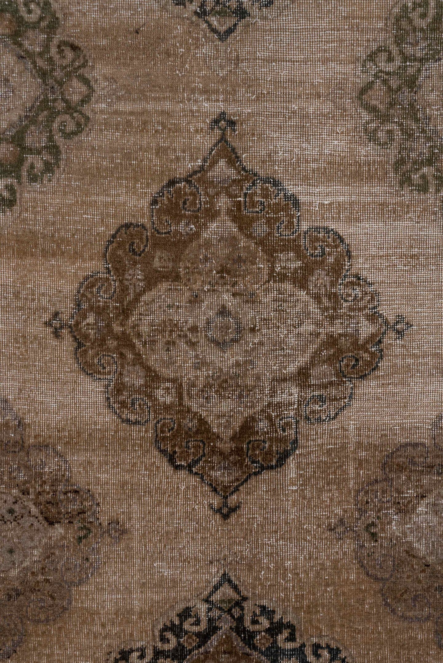 5' x 13' one-of-a-kind handmade vintage Oushak runner rug. Color palette: taupe, beige, brown, slate, ivory, sage, charcoal